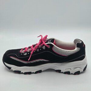 Skechers Womens D Lites Black Pink White Running Shoes Sneakers Size 9.5